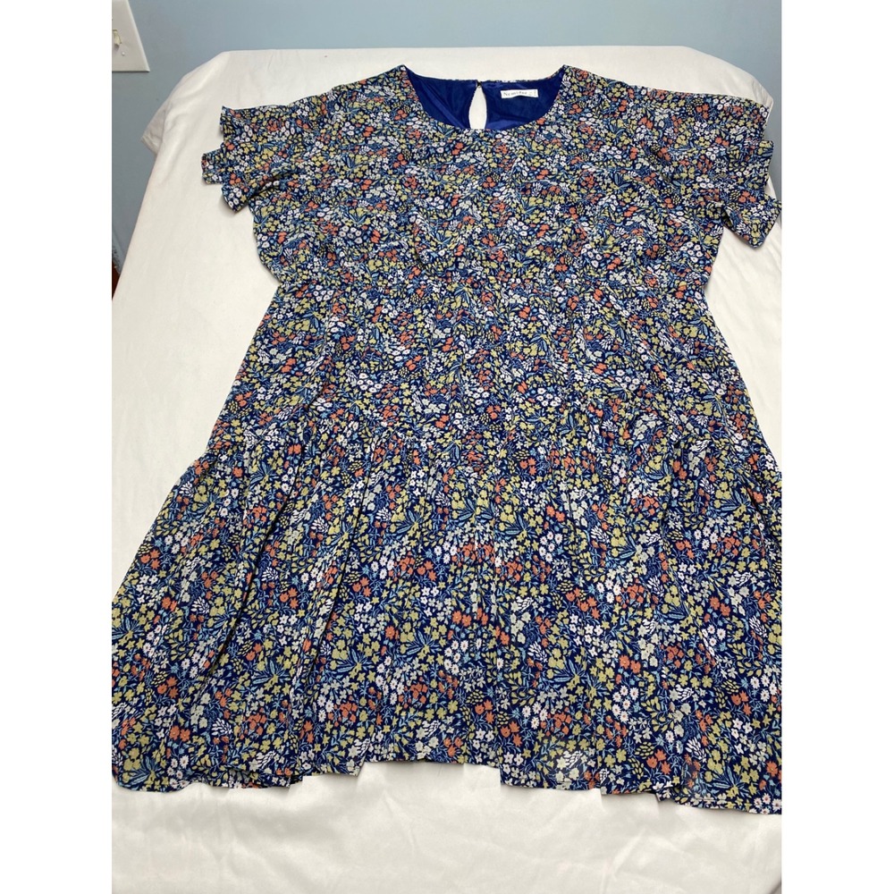 Nemidor Womens Plus Size 26 Blue Floral Tiered Chiffon Boho Summer Dress